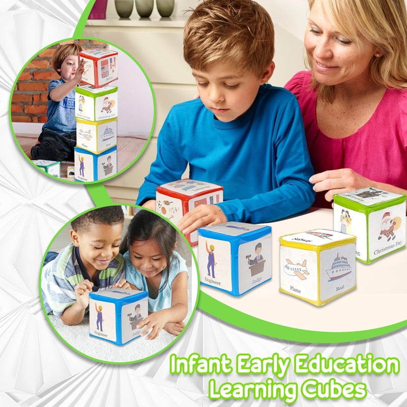 BOHEMIABY 3.9 in Large Education Foam Pocket Dice  Stacking Blocks Squishy Story Cubes  Home Classroom DIY Blank Dice with 24 Theme Cards for Exercise Language Expression Imagination(Colorful 4 Pcs) - Image 4